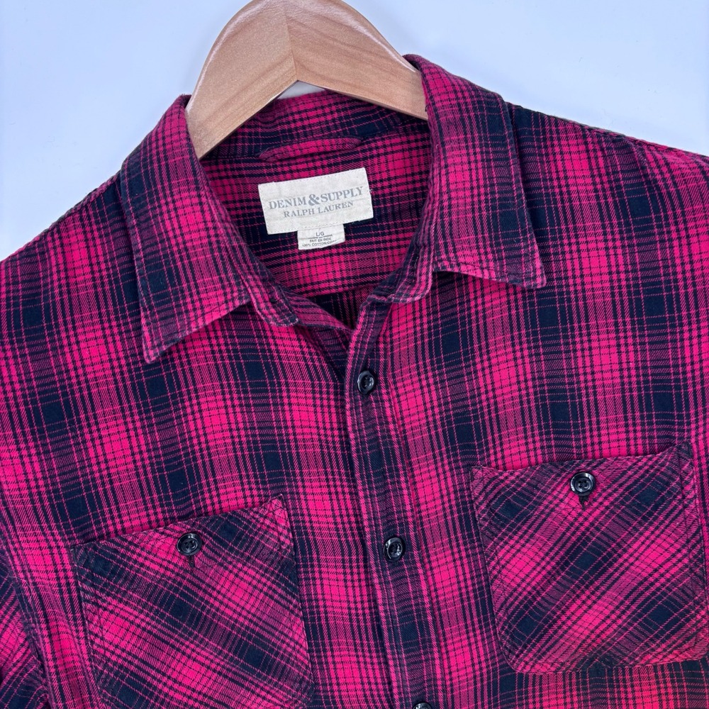 Denim & Supply Ralph Lauren Plaid Flannel Shirt Mens L Red Black Buffalo Check